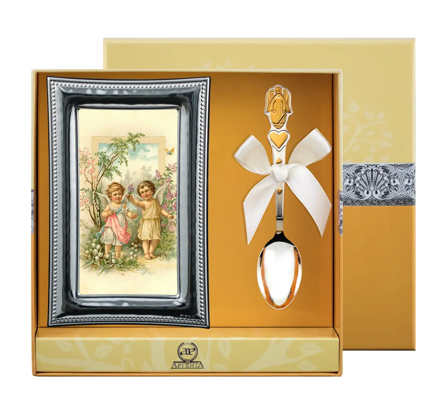 цена Набор детский Ангел: ложка и рамка для фото (Серебро 925)