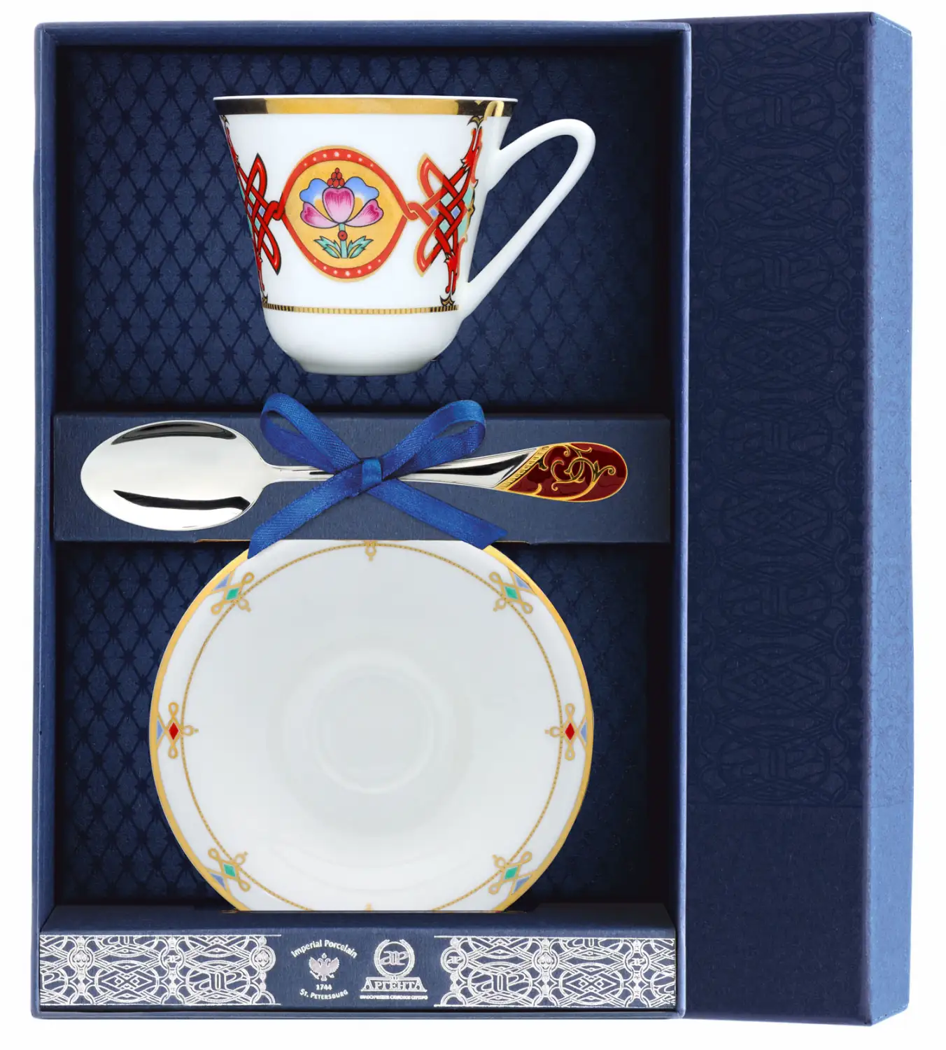 Набор чайный Сад - Византия: блюдце, ложка, чашка (Серебро 925) набор чайный тигр с позолотой ложка чашка серебро 925
