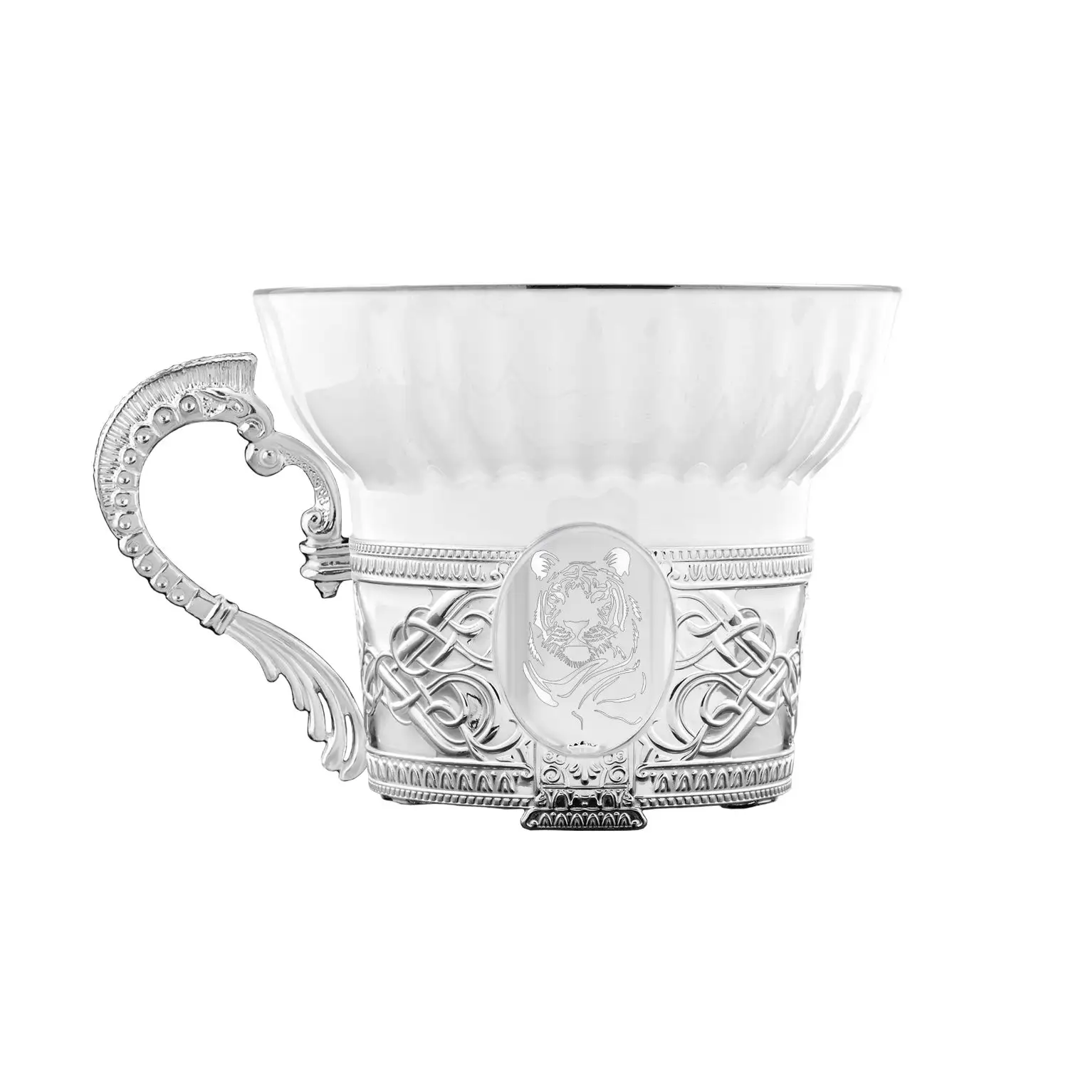 Набор чайный "Тигр" : ложка, чашка в футляре (Серебро 925)