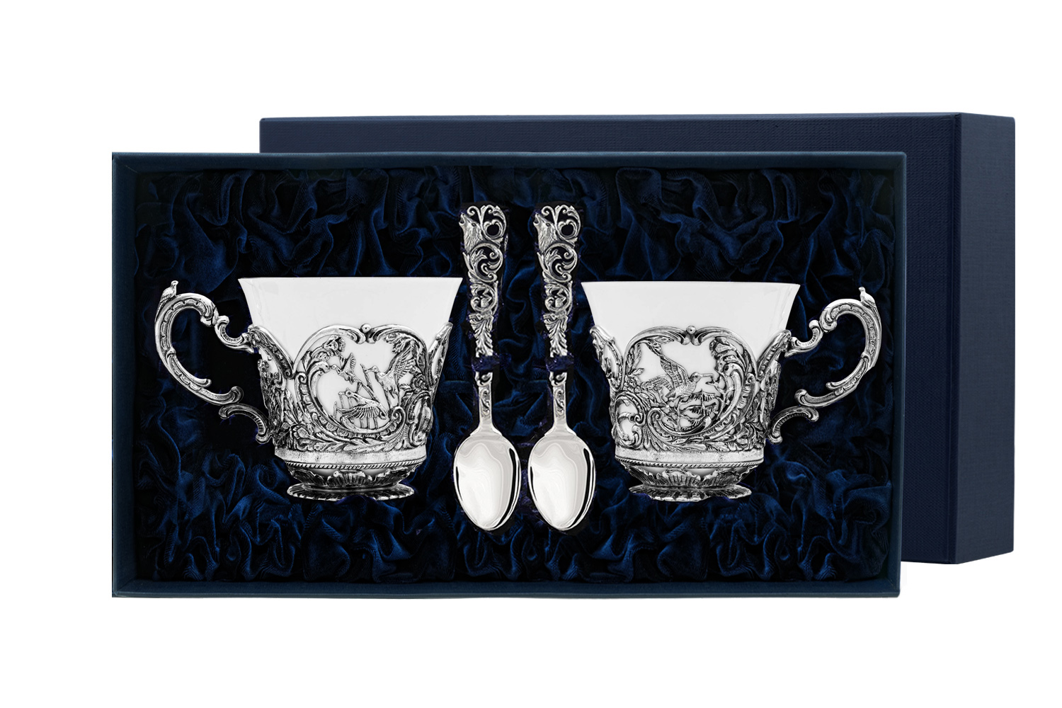 Набор чашек чайных Королевская охота: ложка, чашка (Серебро 925)