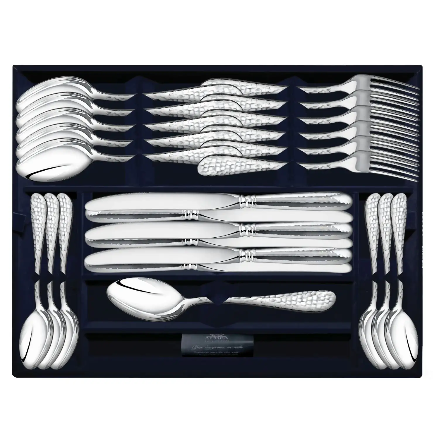 Набор столовый Капелька кованая: вилка, ложка, нож, чайная ложка (Серебро 925) набор столовый капелька 2 предмета ложка ложка чайная серебро 925
