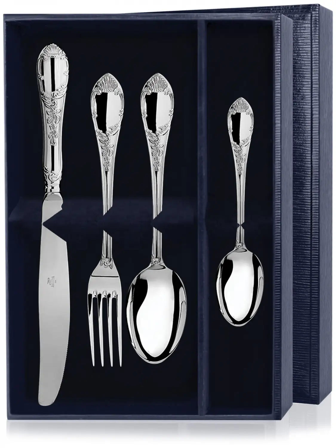 Набор десертный Престиж: вилка, ложка, нож, чайная ложка (Серебро 925) набор десертный престиж вилка ложка нож серебро 925