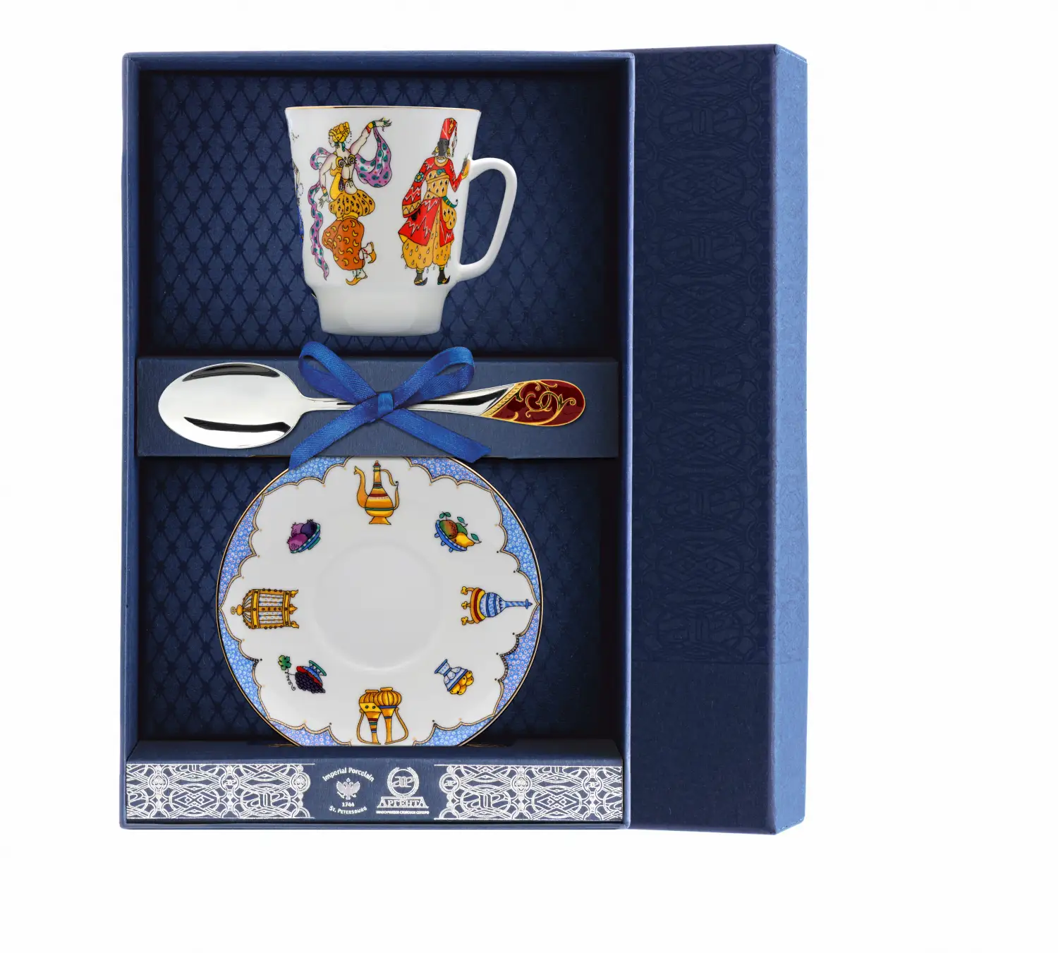 Набор чайный Майская - Балет Шахерезада: блюдце, ложка, чашка (Серебро 925) набор чайный майская балет лебединое озеро ложка рамка для фото чашка серебро 925