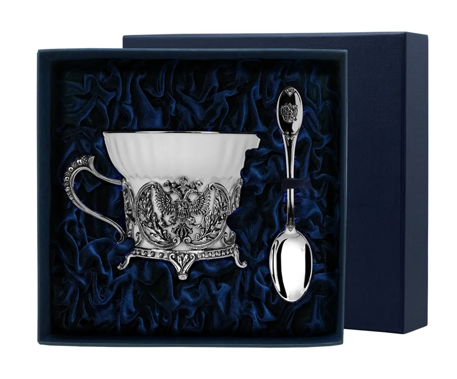 Набор чайная чашка Герб: ложка, чашка (Серебро 925) набор чайная чашка королевская охота ложка чашка серебро 925