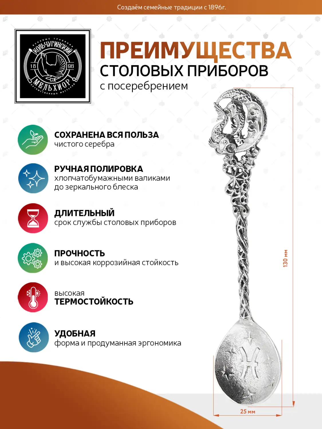 Ложка чайная "Зодиак-Рыбы" посеребренная с чернением