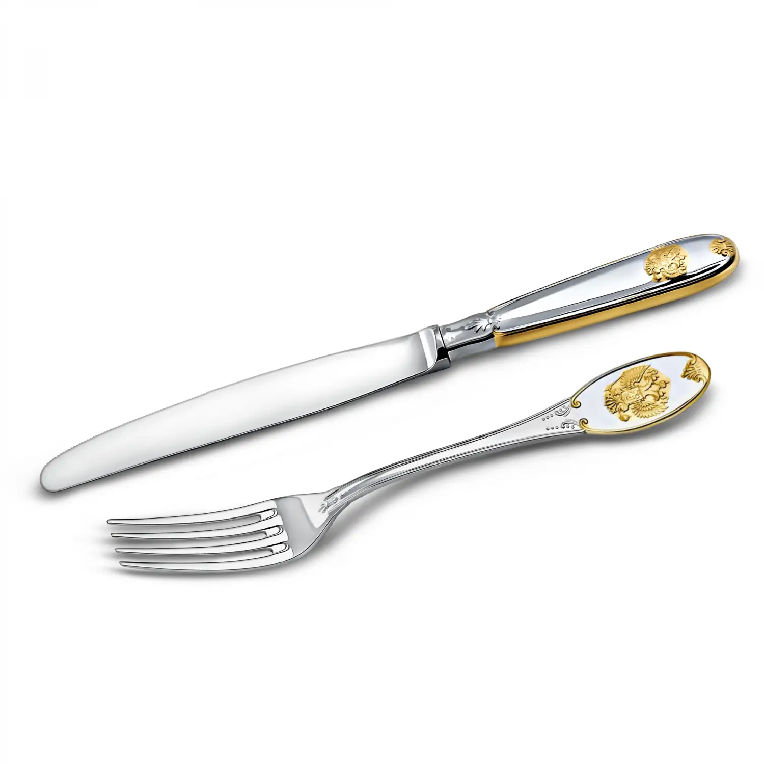 Набор столовый Единство: вилка и нож с позолотой. Набор на 1 персону. (Серебро 925) 11689