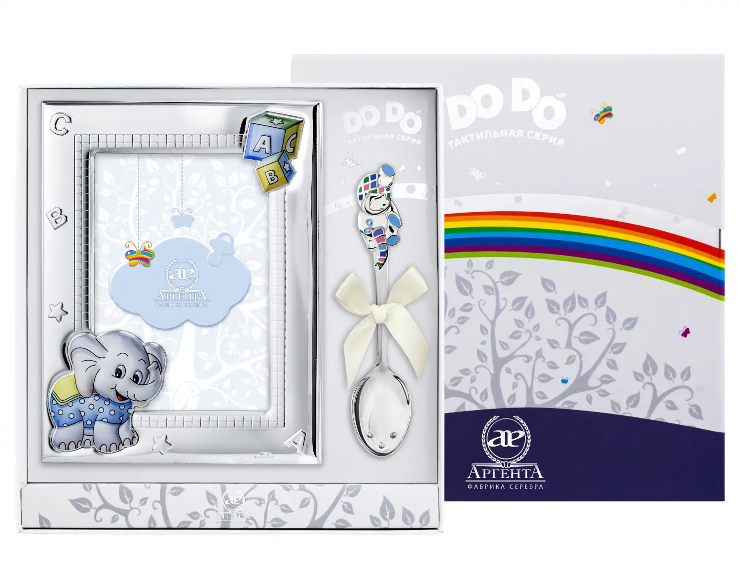 Набор детский DODO Слоненок: ложка и рамка голубой (Серебро 925) набор детский dodo медведь и воздушный шар ложка и рамка серебро 925