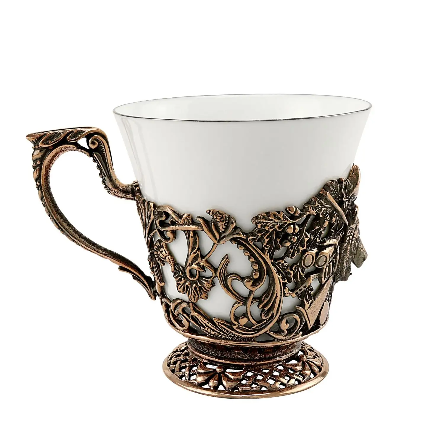 Набор чашек чайных "Волк Медведь" медный с чернением 4 предмета (чашка+ложка)