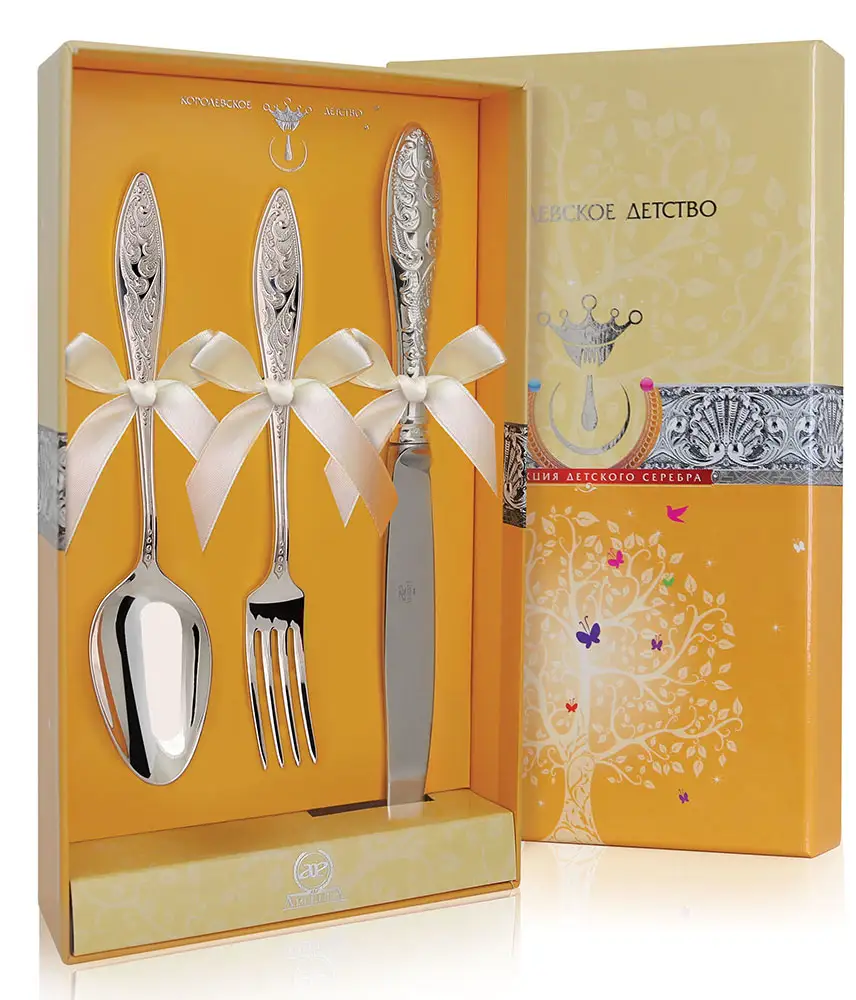Набор десертный Морозко: вилка, ложка, нож (Серебро 925) набор десертный фаворит вилка и нож серебро 925