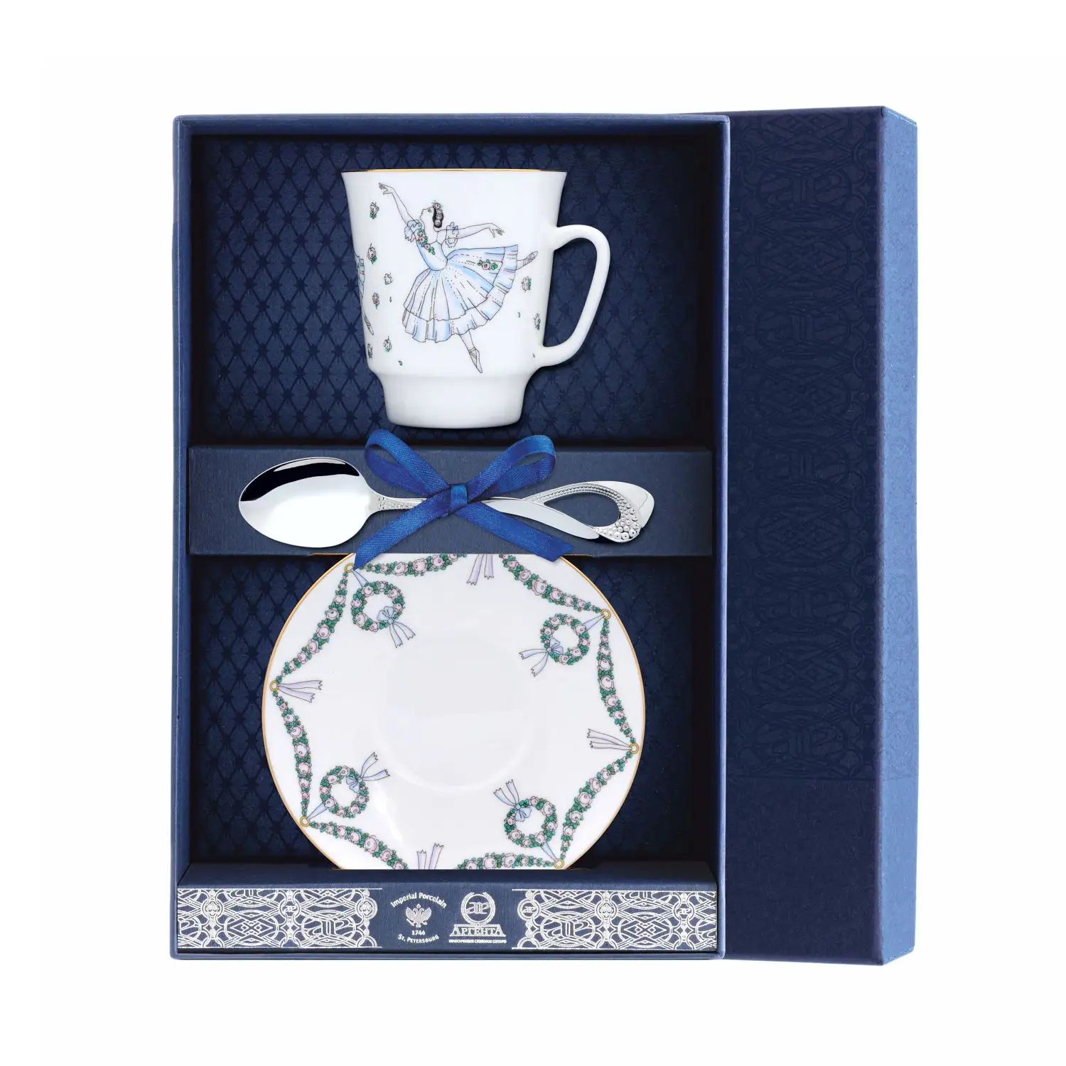 Набор чайный Майская - Жизель: ложка, рамка для фото, чашка (Серебро 925) набор чайный ландыш желтые цветы ложка рамка для фото чашка серебро 925