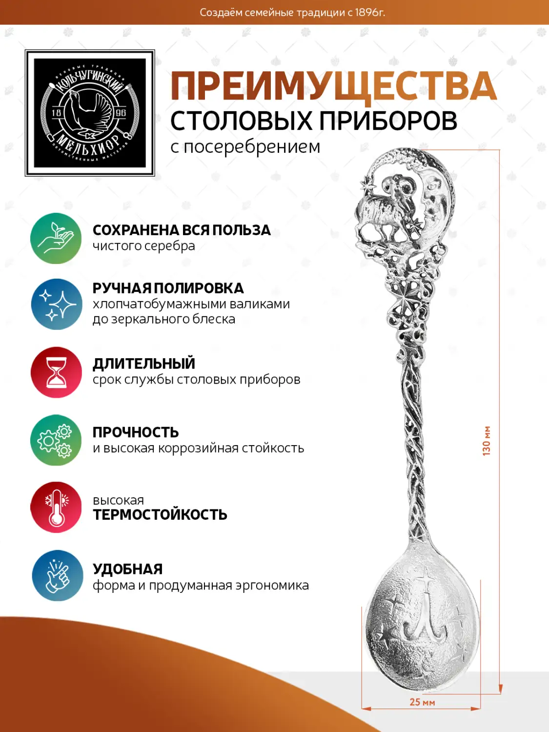 Ложка чайная "Зодиак-Овен" посеребренная с чернением