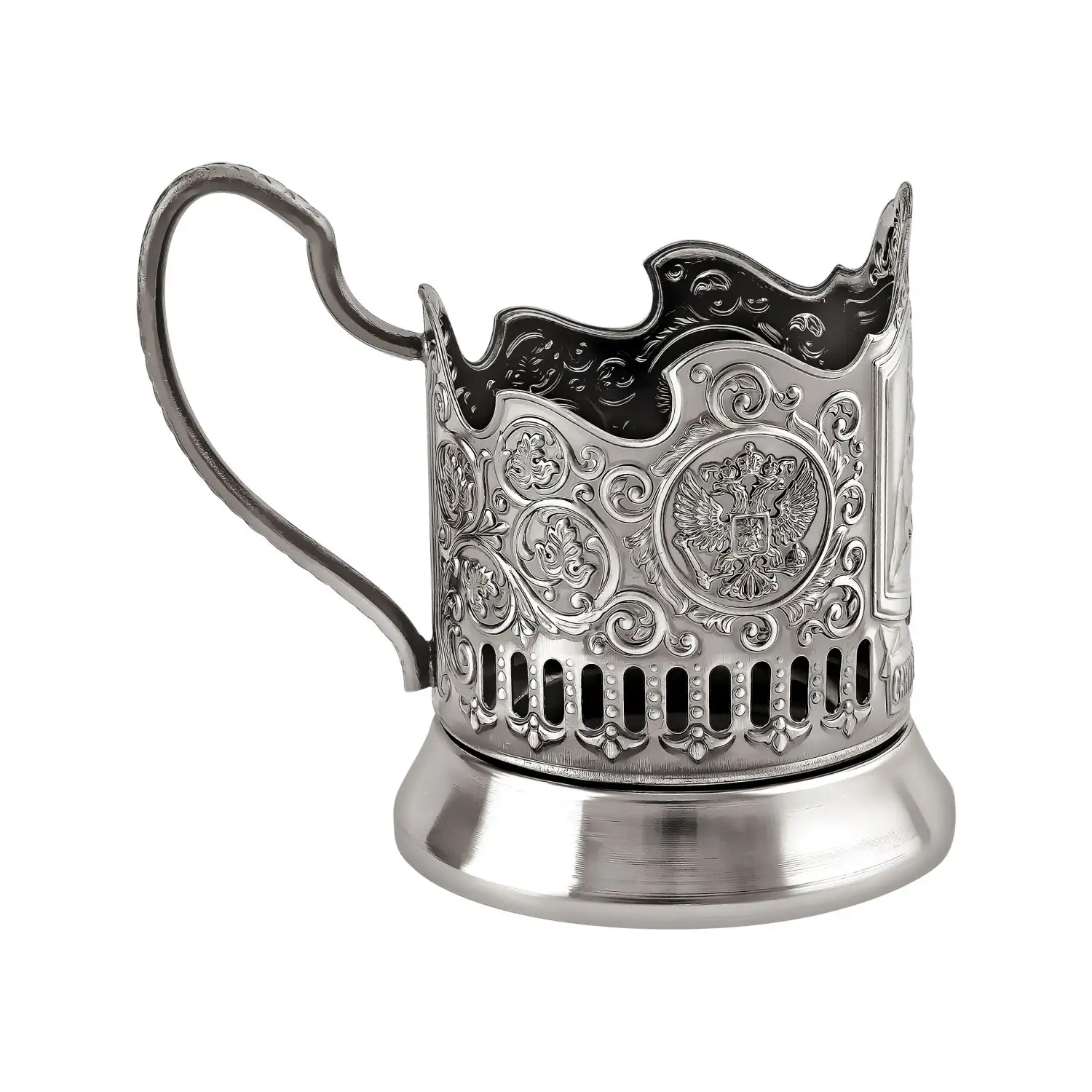 Набор для чая "Медный всадник" никелированный с чернением  с открыткой и значком "Санкт Петербург"