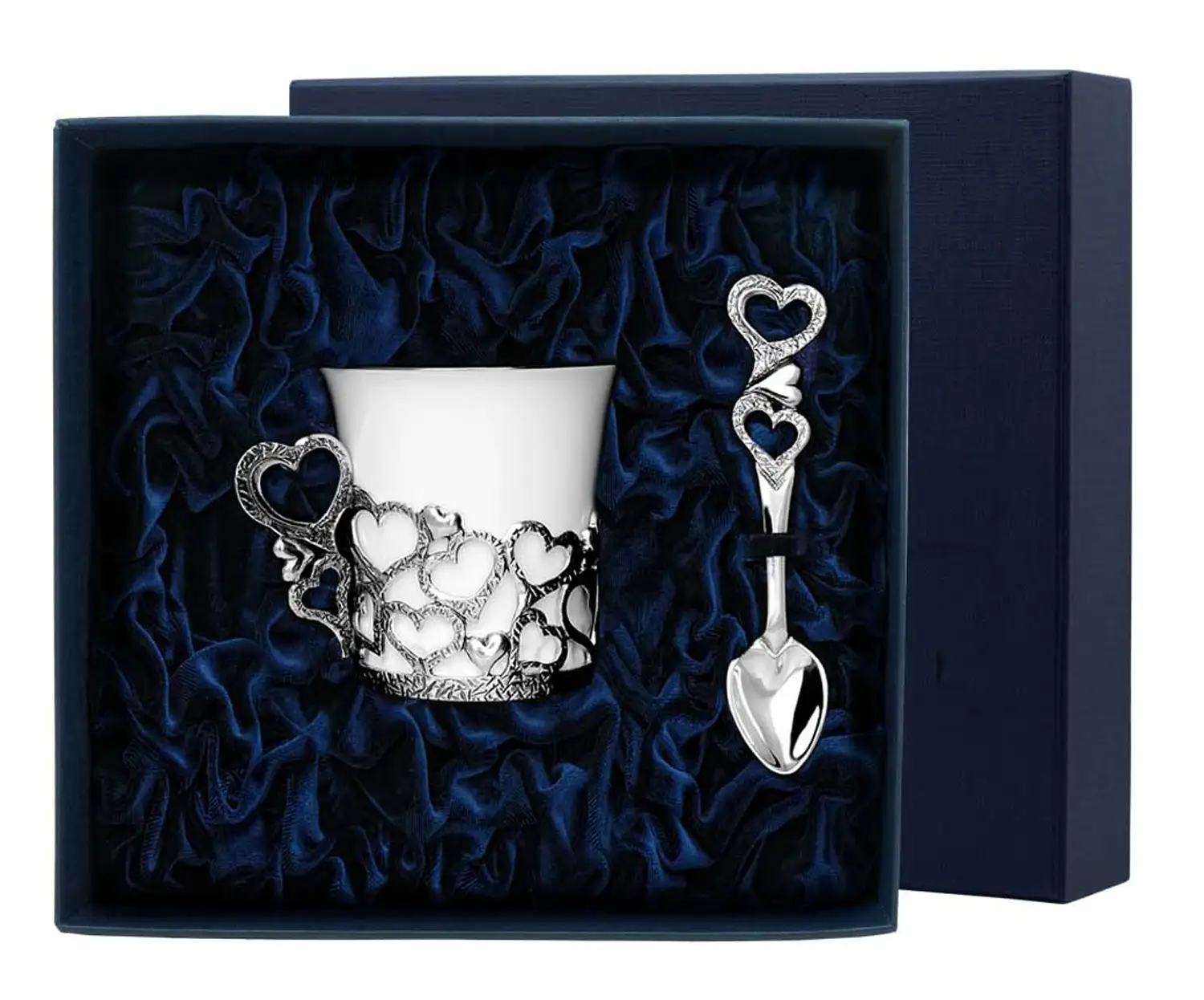 Набор кофейная чашка Сердечко: ложка, чашка (Серебро 925) набор чашка кофейная сердечко ложка из серебра