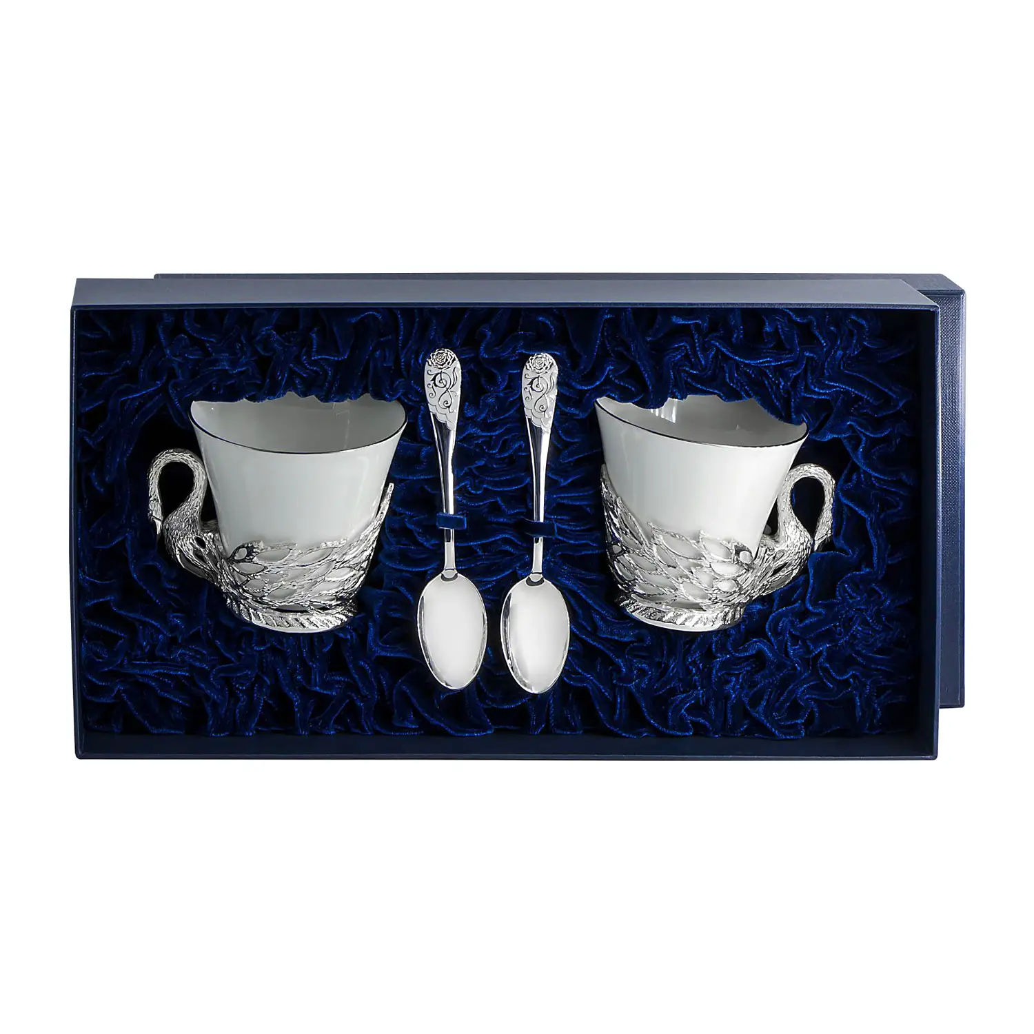 Набор чайных чашек Лебедь: ложка, чашка (Серебро 925) набор чайных чашек витая ложка чашка серебро 925