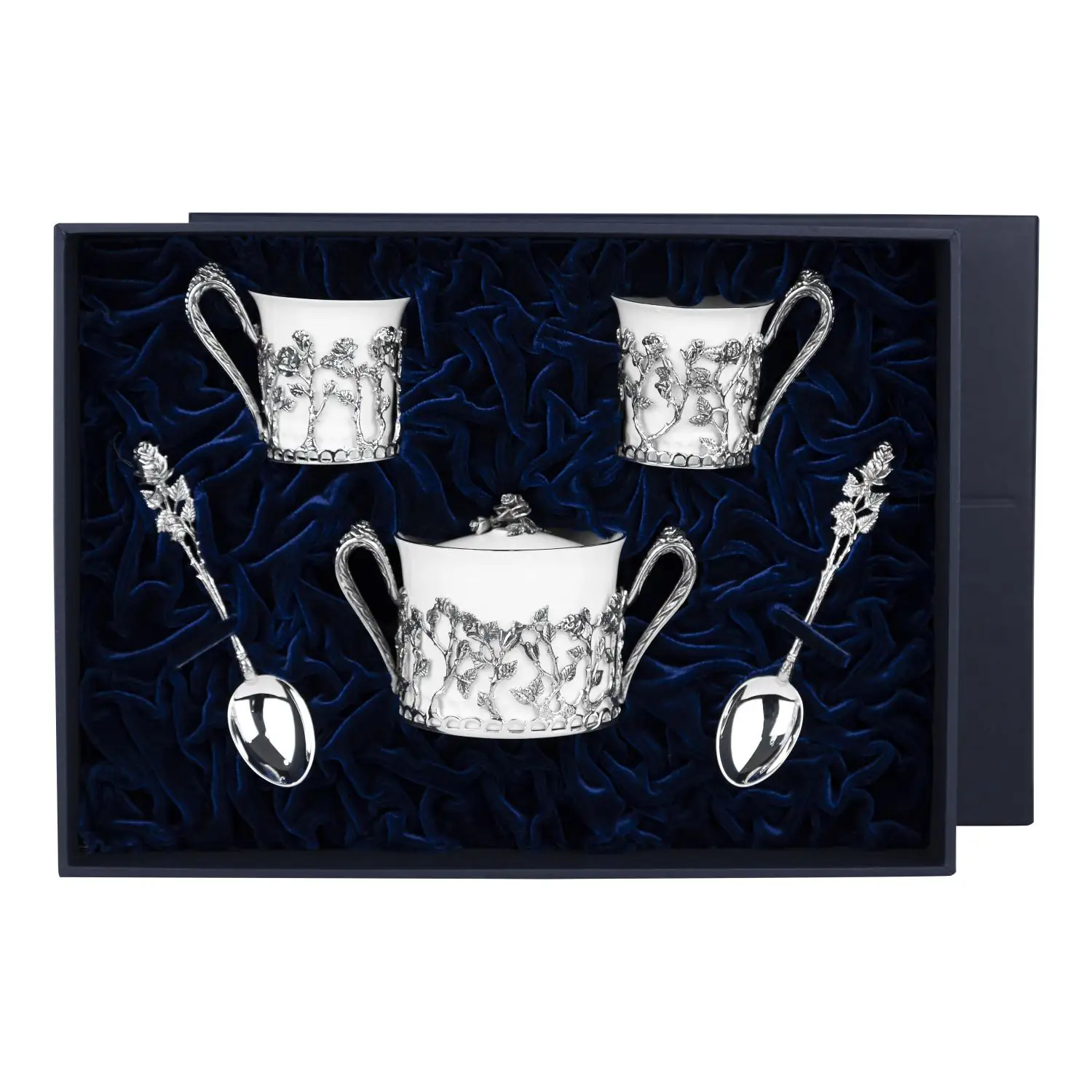 Набор Розалия : ложка, чашка, сахарница (Серебро 925) набор королевская охота ложка чашка сахарница серебро 925