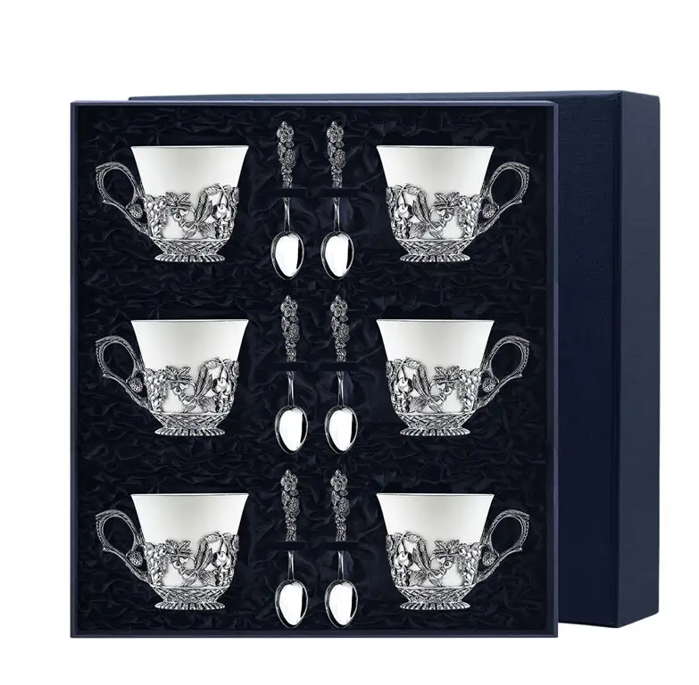 Набор чайных чашек Натюрморт: ложка, чашка (Серебро 925) набор чайных чашек симфония ложка чашка серебро 925