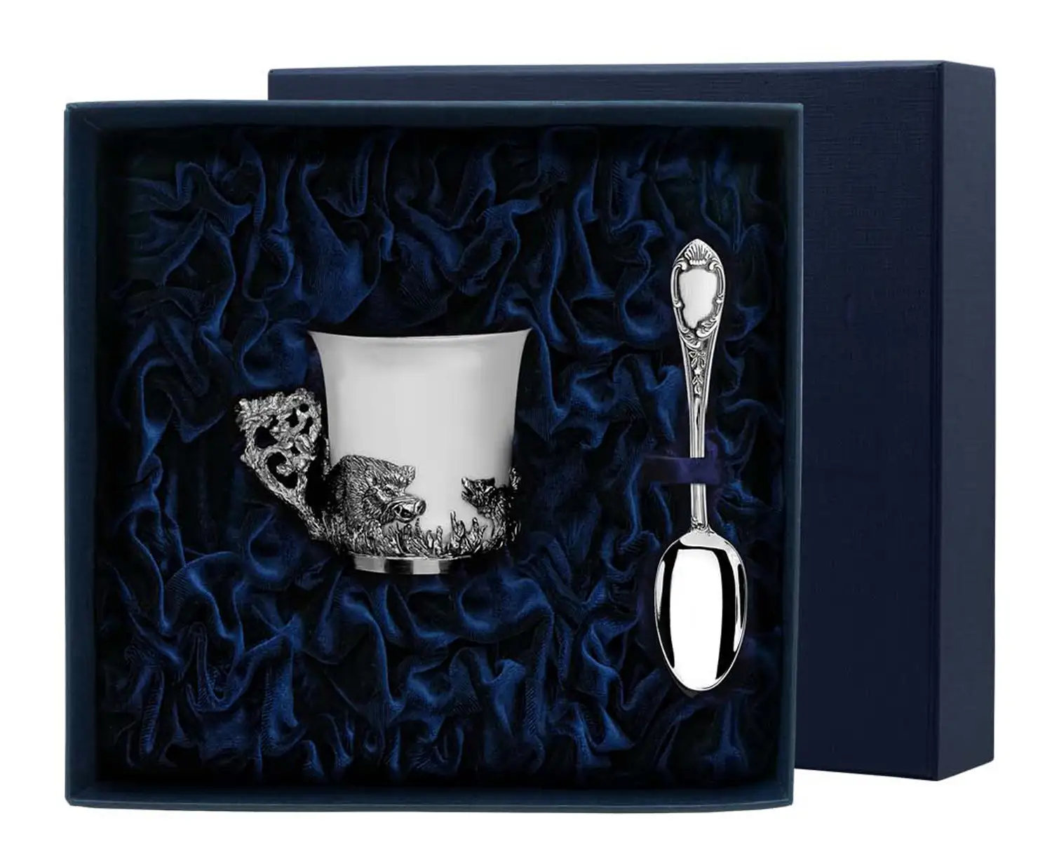 Набор кофейная чашка Кабан: ложка, чашка (Серебро 925) набор кофейная чашка роза ложка чашка серебро 925